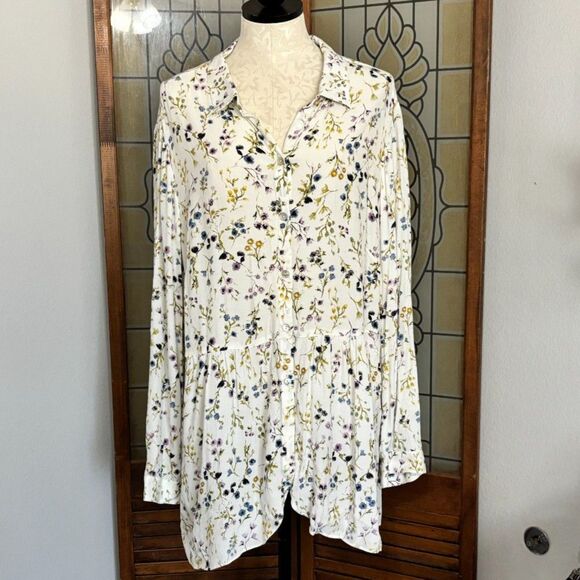 J. Jill Plus Size Flow Hem Floral Button Tunic Shirt Blouse Top Size 2X - Picture 3 of 16